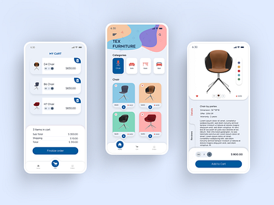 Furniture mobile app UI design - TEX Furniture - E-commerce app