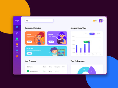 Kids dashboard app dashboard illustration ui ux