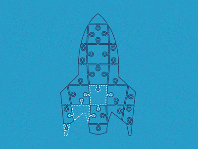 Missing Pieces poster detail alreveron blue graphic illustration jobandtalent outlines puzzle rocket