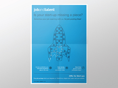 Missing Pieces poster alreveron blue graphic jobandtalent outlines poster puzzle rocket