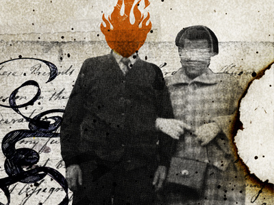 Cemetery Friends 3 burn collage flame illustration