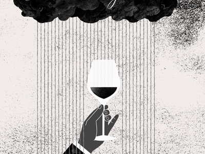 Bay of Pigs clouds gig poster hand illustration rain screen print wine