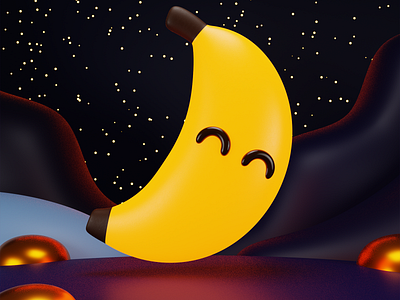 Banana Moon 3d 3d art banana blender bubbly character character design moon