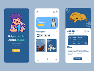 Pets Adoption App app design graphic design ui ux vector