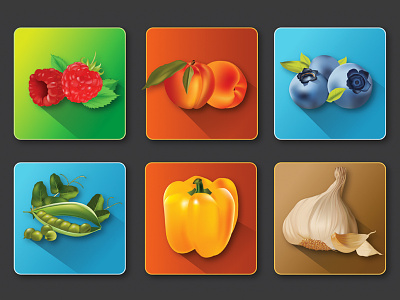 Vector icons of fruits and vegetables