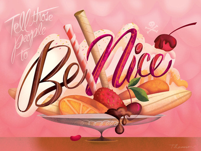 On Manners candy color design dessert digital etiquette fruit funny hand lettering humor ice cream illustration illustrator lettering mean nice pink type typography