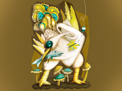 Food Chain / Full aqua bird brown creature design digital illustration illustrator mythical yellow