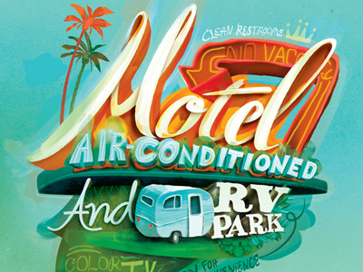 Traveling Mercies camper design lettering motel palm trees retro road trip sign signage travel typography vintage