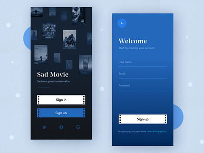 Sad movie app screen app blue dailyui design log in mobile movie packaging sad sign up