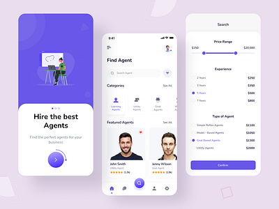 Agents Finding Mobile App agent app bank cart clean ui ecommerce filter find finding app list minimal mobile app onboarding price range profile real estate agent search tab trend ui ux