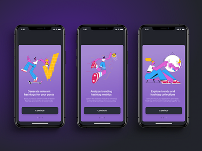 Hashtag Generator iOS app onboarding pages design