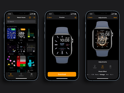 Watch Faces iOS app app design apple watch interface design ios app ios app design mobile ui watch faces watchface