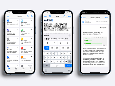 Smart Printer iOS app app design interface design ios app ios app design mobile ui printer app smart printer ux design