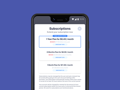 VPN Android Subscriptions Page