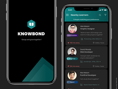 Knowbond - App design (Dark Mode) app casestudy design