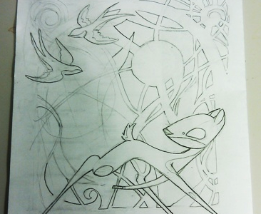 Painting Preliminary Sketch alphonse birds deer mucha nouveau pencil sketch