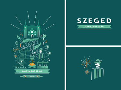 Dribbble Szeged 04 04 city country design fireworks hungary illustration lineart paprika szeged vector