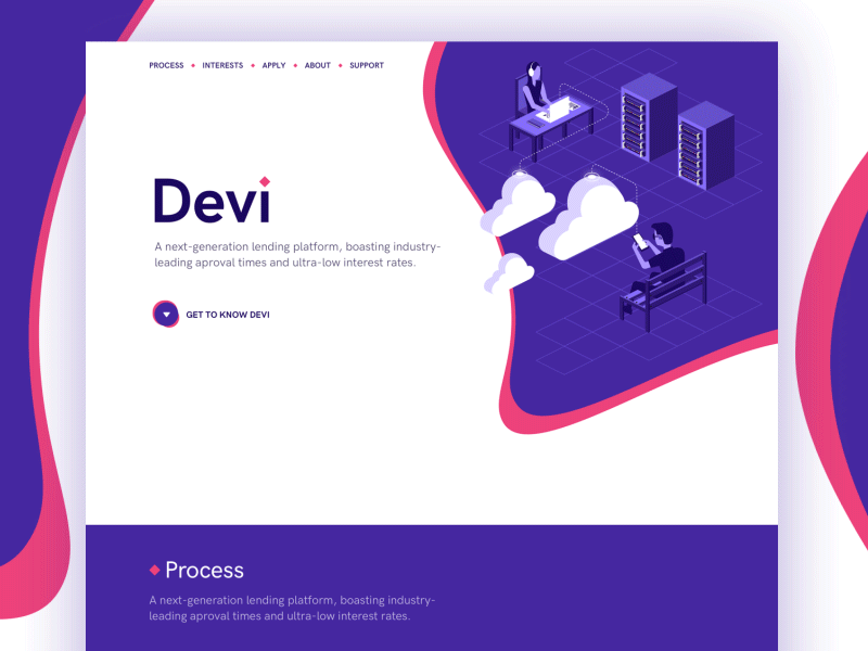 Devi - Landing Page illustration isometric landing page purple ui ux visual vivid web design