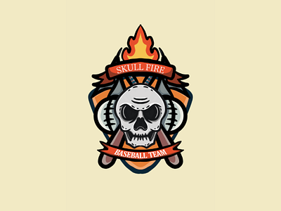 Skull fire logo skull baseball fire