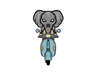 Elephant Biker pastel vespa logo drawing