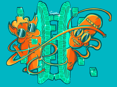 Vibrant pixel portal guys, also HI dribble!! colorful design game art graffiti hellodribbble illustration logo scene sparkly