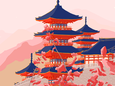 Yagura practice artist blues colorful design flatdesign flatdesigns flowers illustration illustration digital japanese art japanese scenery logo mountains pathway photoshop red scene vector vibrant warm colors