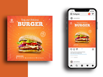 Fast-food burger or social media post template design