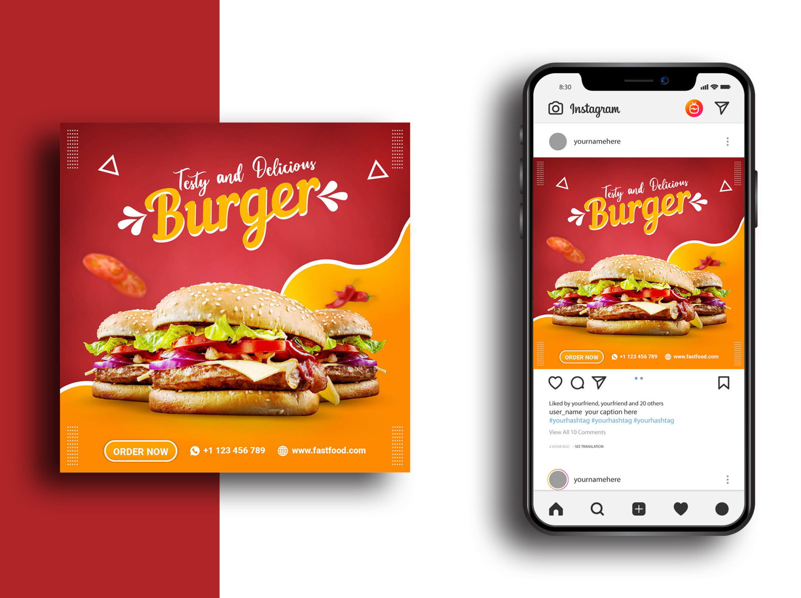 Fast-food Social media design template for restaurant burger burger king burger menu creative design fast food menu fastfood graphic design promo promotional design restaurant restaurant design social media design social media design template social media marketing social media post design social media post template unique design