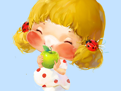 Blonde Girl apple girl illustration label little xnhan00 yellow