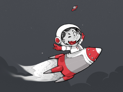 Up astronaut childrens illustration red thanh nhan web design xnhan00