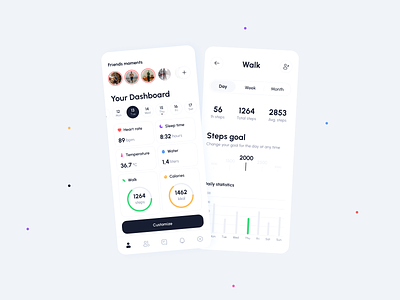 Health Tracker Mobile App activity activity app activity tracker calories clean ui dashboard health health app health monitor app healthcare medical monitoring dashboard product design pulse social networking statistic steps tracker tracker app ui