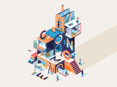 Isometrical economy architecture axonometry character city colors delivery drone economy floating illustration iso isometric isometric design money perspective shine texture top view transport typography