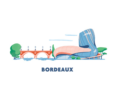 City icon architecture blue bridge city colors design flat floating france illustration isolated museum orange texture tourism travel tree water wine