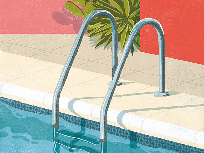 Swimming pool ambiant art brush cactus colors design digital fagostudio graphicdesign holidays illustration ladder mosaic nantes plants summer sun sunlight texture tropical