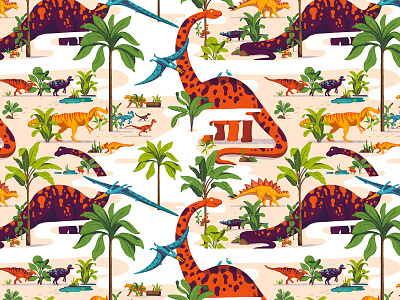 Pattern dinosaur 2 colors design dino dinosaur earth illustration lining palm palmtree pattern plants snake tapestry texture