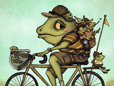 FatherFrog HannahCunningham bicycle bike father frog hat illustration tadpole