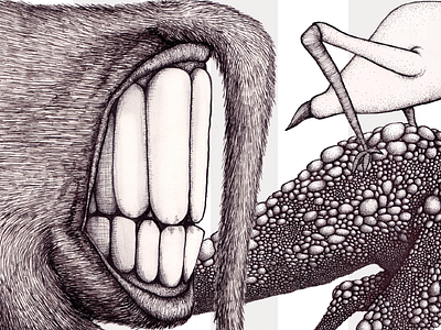 I Love a Parade (crop) abstract black and white childrens book concept creature creature design crosshatch hairy illustration kids monster pattern pen and ink picturebook repeat pattern smile stipple surreal teeth textile
