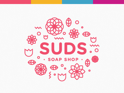 Suds Soap Shop floral iconography logo mockup scent soap
