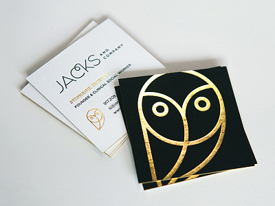 Jacks & Company Logo brand business cards card gold gold foil identity letterpress logo luxury owl social work