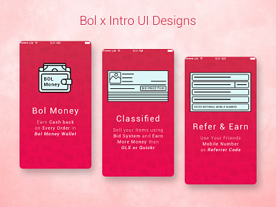 Bol x INTRO UI Designs app commerce design flat graphic design icon icon design illustration illustrator intro screen introduction pattern design photoshop ui ux