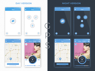 GPS Day/Night UI Design chat dayui design flat gps graphic design mobile app design mobile design mobile ui music nightui photoshop typography ui ux vector
