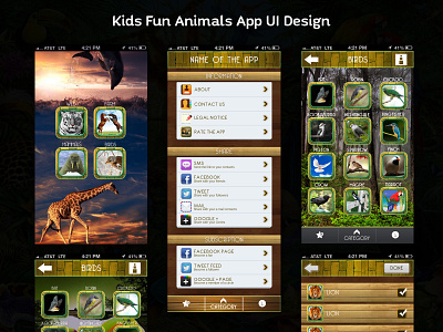 Kids Fun Animals App UI Design app app design application design fun game design graphic design illustrator kid game photoshop ui ui design ux