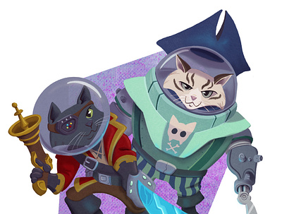 Space Pirates cats commissions illustration pet portraits pirates sci fi