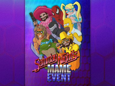 Saturday Night's MAME Event illustration pro wrestling retro the simpsons video games