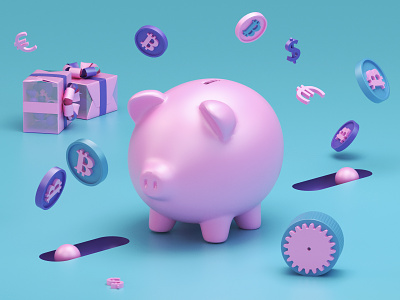 Bitcoin 3D models 3d 3d art 3d artist art bitcoins branding c4d cinema4d design icon illustration model modeling pig redshift render ui ux web website