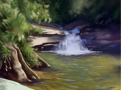 Waterfall digital painting enviroment illustration landscape photoshop waterfall