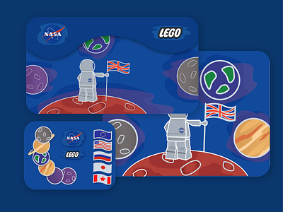 Lego x Nasa Concept Display branding cartoon design flat illustration vector