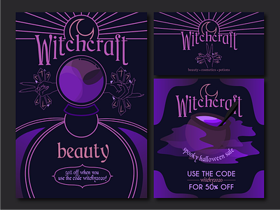 Witchcraft Beauty advert cauldron crystal gothic illustrator magic magical moon purple sale witch witchy