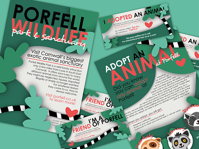 Porfell Wildlife Park animals branding cartoon design flat gift card illustration lemur meerkat membership modern poster raccoon santuary typography vector zoo