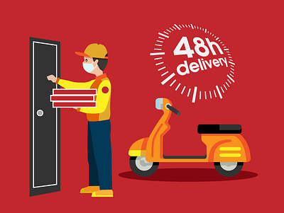 Cartoon Style Man Delivering Pizza art illustration vector
